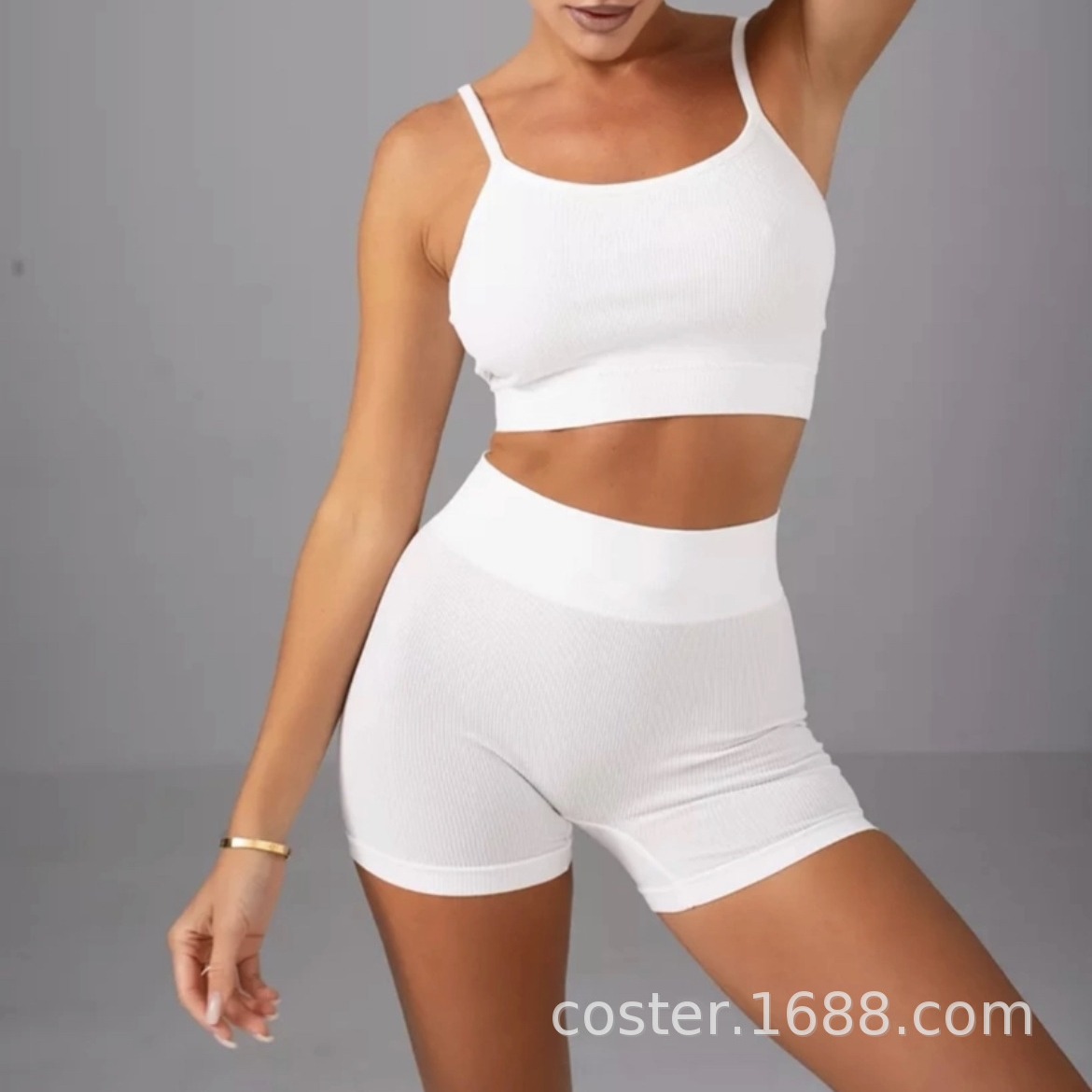 여성용 심리스 속옷 세트, 서스펜더 스포츠 브라, 단색 국경 간 대외 무역 심리스 러시아 및 남미 요가복