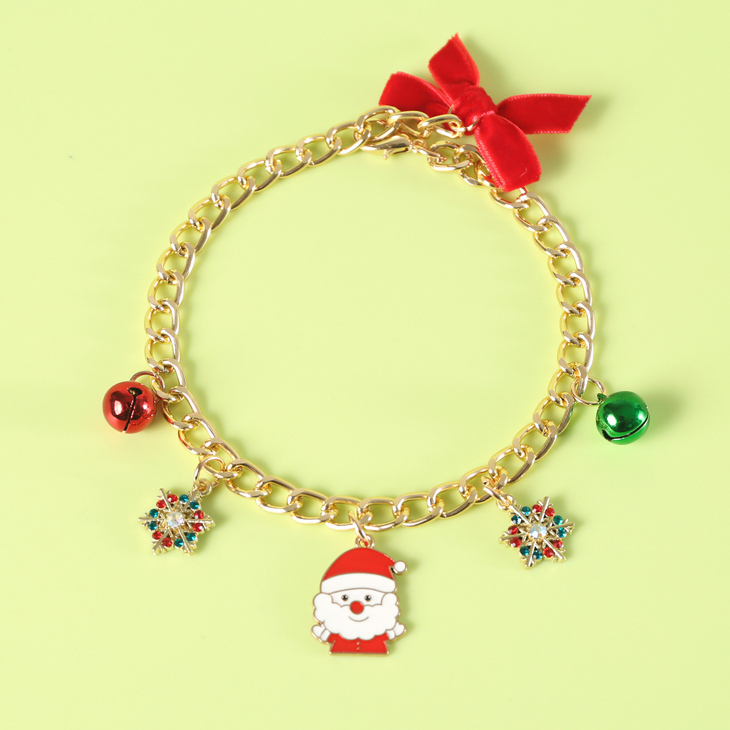 Collar de cadena de perforación de copo de nieve transfronteriza europea y americana para mascotas gatos perros accesorios campana Santa collar de árbol de Navidad