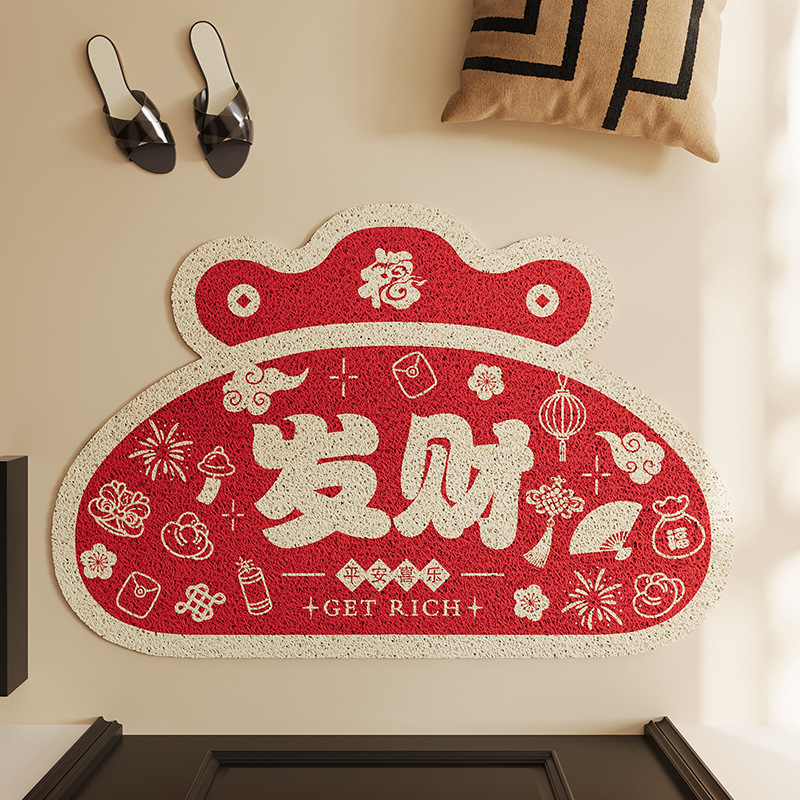 红色丝圈入户门地垫PVC防滑脚垫刮泥除尘耐脏免洗地毯创意门垫子