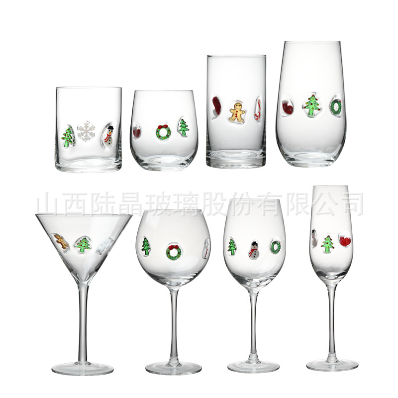 Customizado nuevo vidrio de color de Navidad vidrio de cristal taza de bebida especial soplado artificial taza de jugo taza de forma
