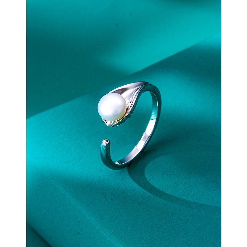 S925 plata esterlina anillo de perlas de agua dulce abierto personalidad de la moda diseño de nicho anillo de otoño e invierno anillo de dedo índice de alto sentido