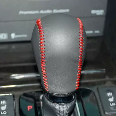 Sürətlər qutusu və əl tormozu başlıqları, Hand-Sewn Genuine Leather Gear Handle - 09-13-sibo-rui-black-leather-red-thread