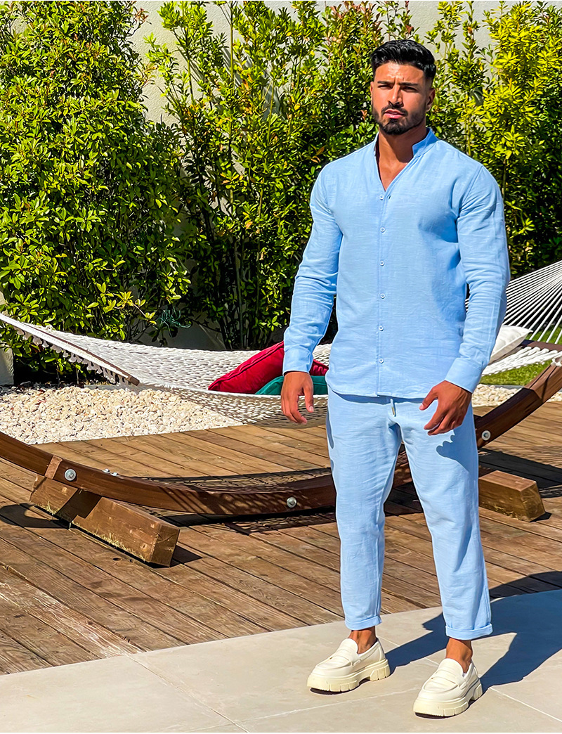 Herren Leinen Anzug Set Langarm Für Herbst Freizeit Arbeitskleidung_voghion.com
