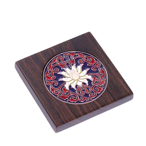 Black Ebony Solid Wood Cloisonne Enamel Cup Pad Cup Tray Tea Tray Tea Pad Tea Ceremony Accessories 