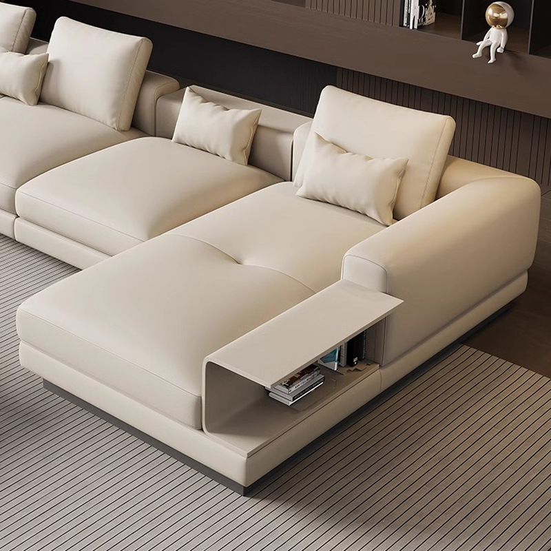 Sofá de cuero minimalista italiano Connery Villa sofá de gama alta grande plana nueva sala de estar sofá chaise combinación