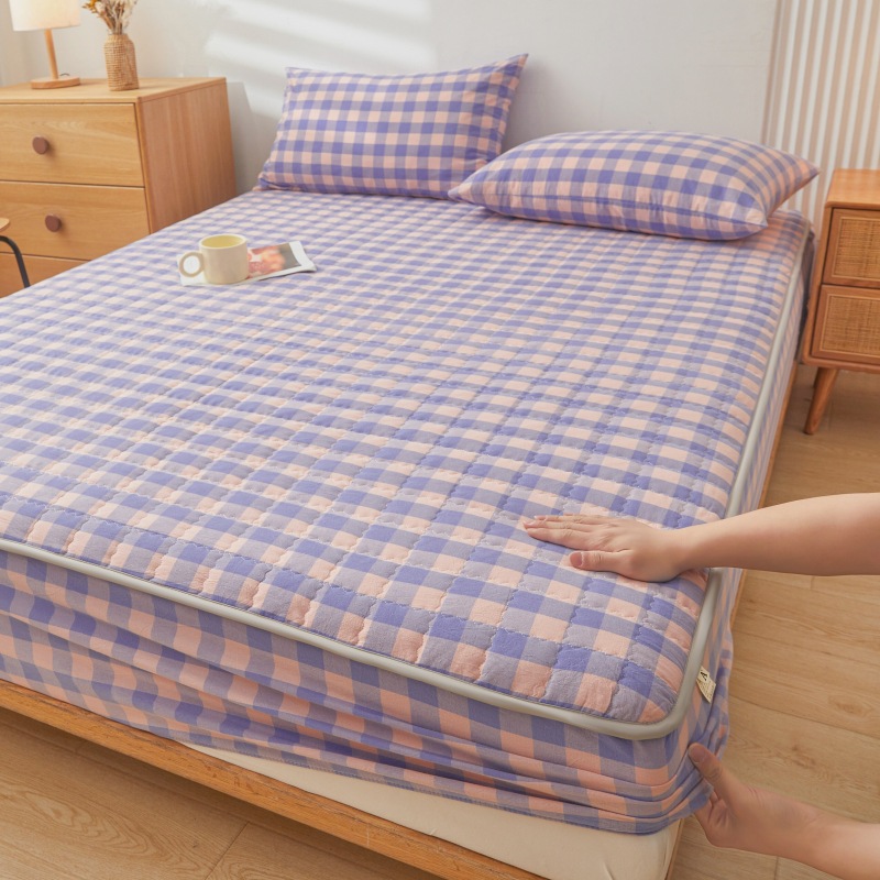 2025 nueva clase A de algodón teñido en hilo de algodón lavado funda de cama cubierta protectora de colchón grueso acolchado funda de cama de una sola pieza