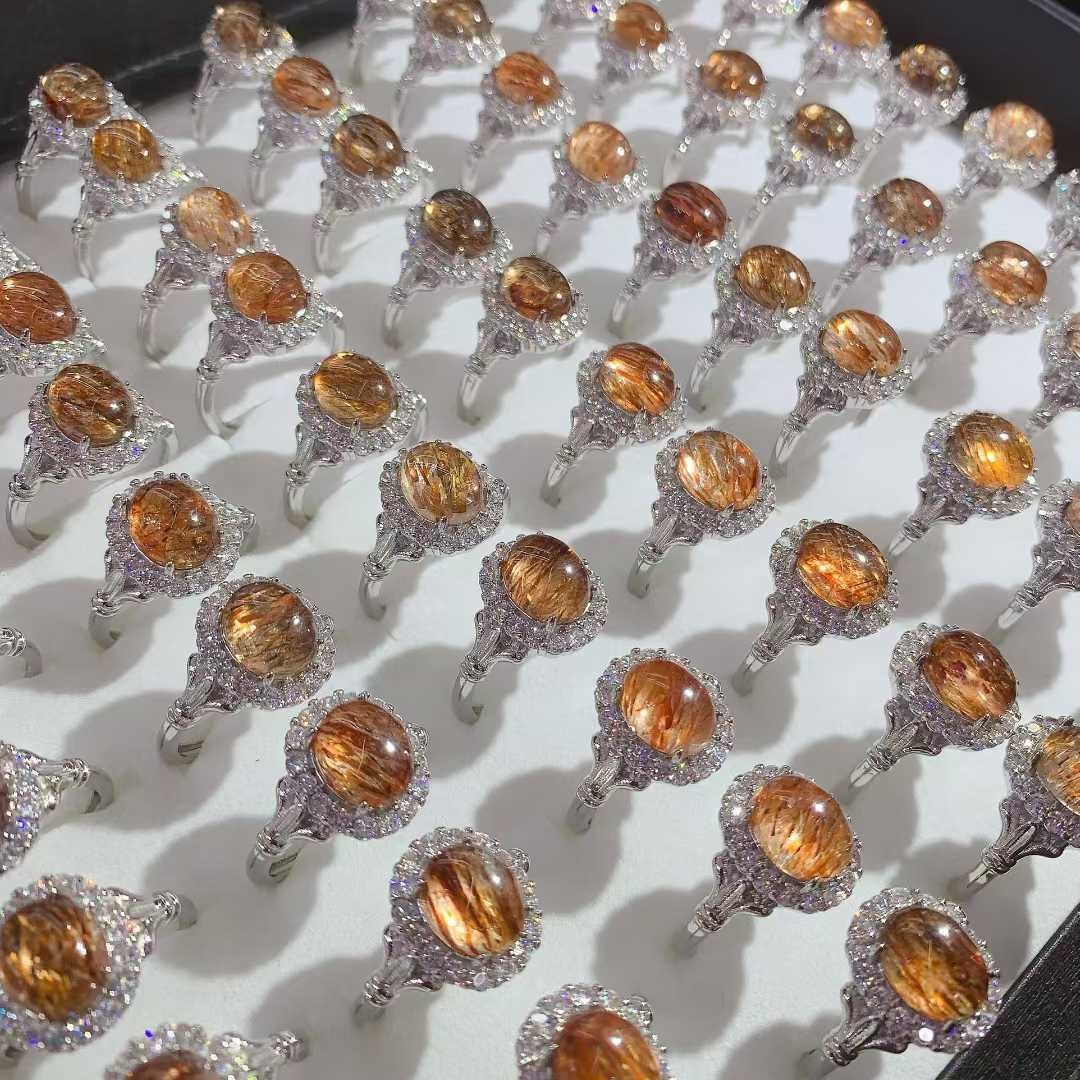 新款天然黑金超七镶嵌戒指跨境爆款简约百搭时尚戒指彩宝货源厂家