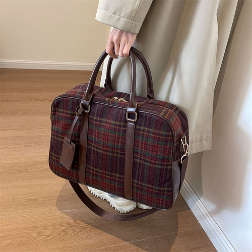 Luggage bag, short trip bag, woolen checkered toast bag, shoulder bag, fitness yoga bag storage