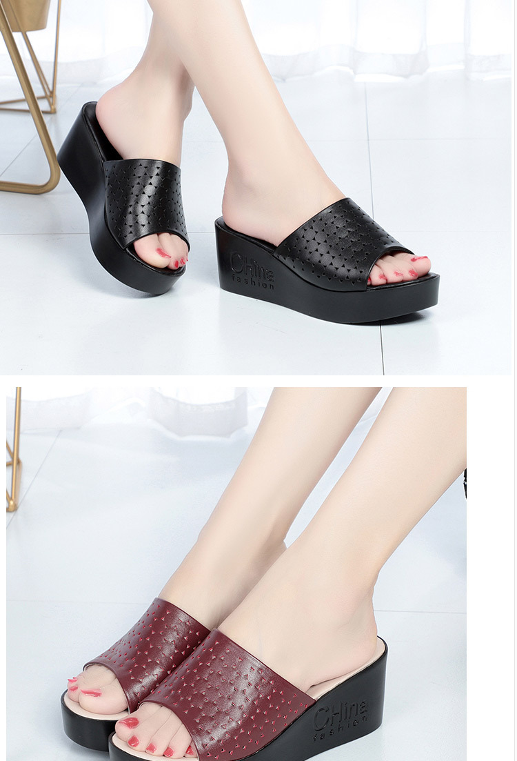Dép lê đế xuồng nữ đế dày mềm mại, gót cao khoảng 5–7 cm, phong cách mùa hè — Đỏ rượu chi tiết 6