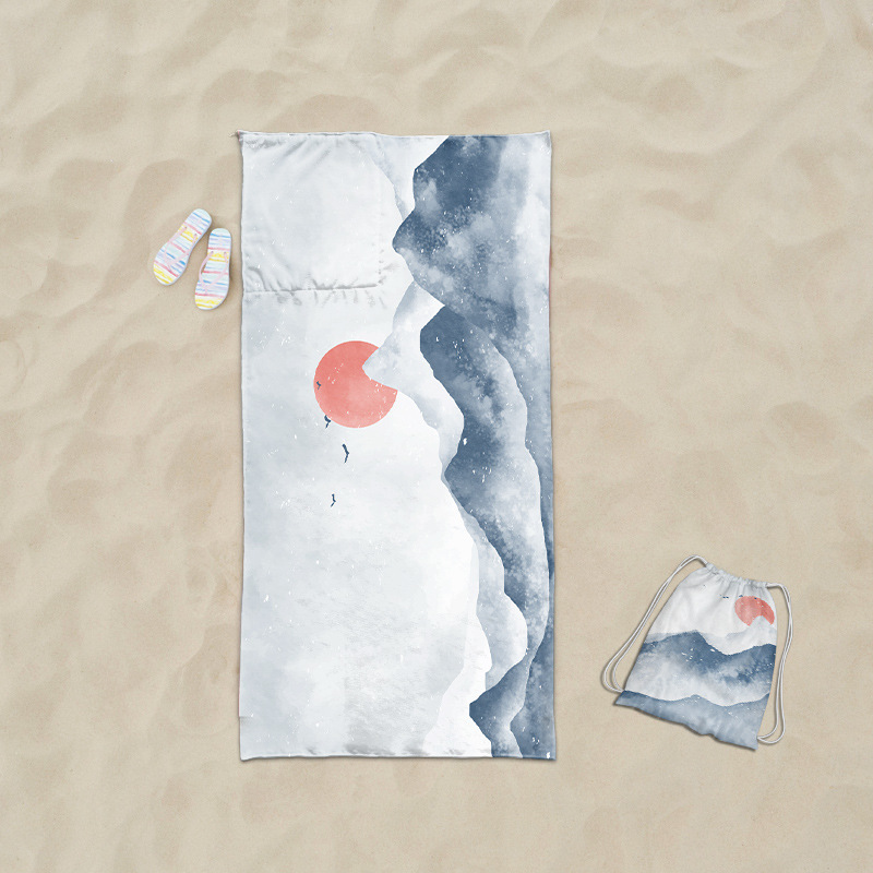 Toalla de playa plegable dos en uno transfronteriza toalla de baño impresa toalla de playa integrada bolsa de almacenamiento