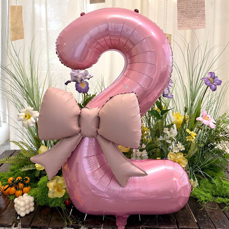 40インチのピンクの蝶結びの数字の風船の赤ちゃんの1歳のパーティーは女の子の誕生日の簡単な配置の道具を飾ります。|undefined