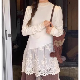 French Retro Niche Design Sense Foreign Style Slim-fit Stitching Lace Inner Wearing Outer Wearing Base Shirt Top T-shirt