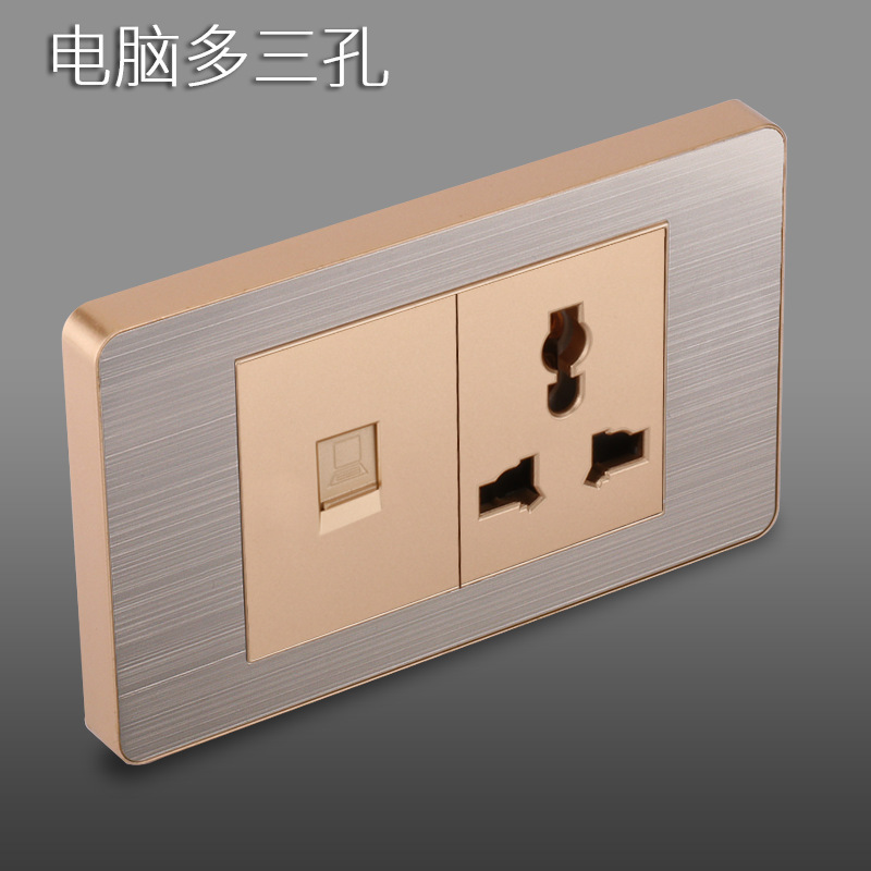 Panel de enchufe de metal estándar estadounidense de acero inoxidable dibujado oro tres agujeros Taiwan conmutador USB suministro directo de fabricantes de enchufes