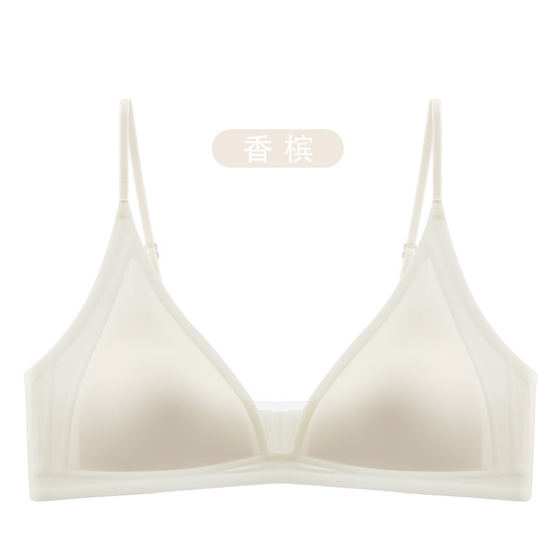Copa triangular francesa gelatina desnuda sensación suave soporte transpirable sin anillo de acero delgado sostén de texto pequeño fila dos botones ropa interior sin marcas mujeres