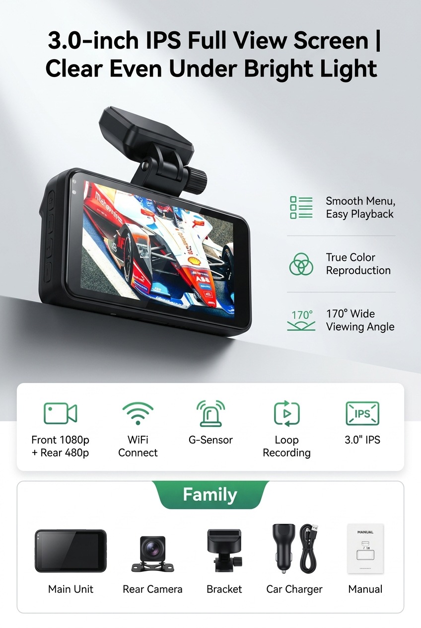 New Model Private Model Dash Cam, Cross-Border Bestseller, Dual Recording Dash Cam with Front and Rear Cameras, Mobile Phone Wifi Connectivity