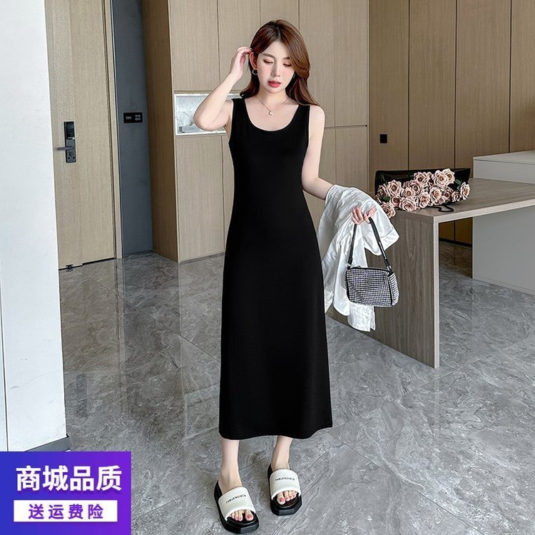 女性のための黒のハイエンドノースリーブベストドレス 2025 春夏ハイウエストスリムサスペンダードレスとボトリングロングスカート|undefined