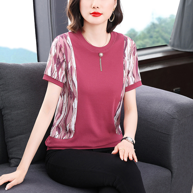 Middle-aged Mother's Summer New Style Western Style Short-sleeved T-shirt Women's 40-year-old 50-year-old Women's Loose Small Shirt Top
