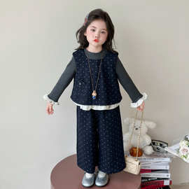 女童秋季套装2025新款儿童超好看时尚波点三件套女孩宝宝时髦春秋