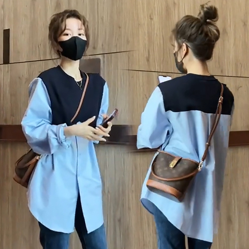 授乳上着の春の韓国版のシャツはゆったりしていて、ファッション的に色にぶつかっています。|undefined