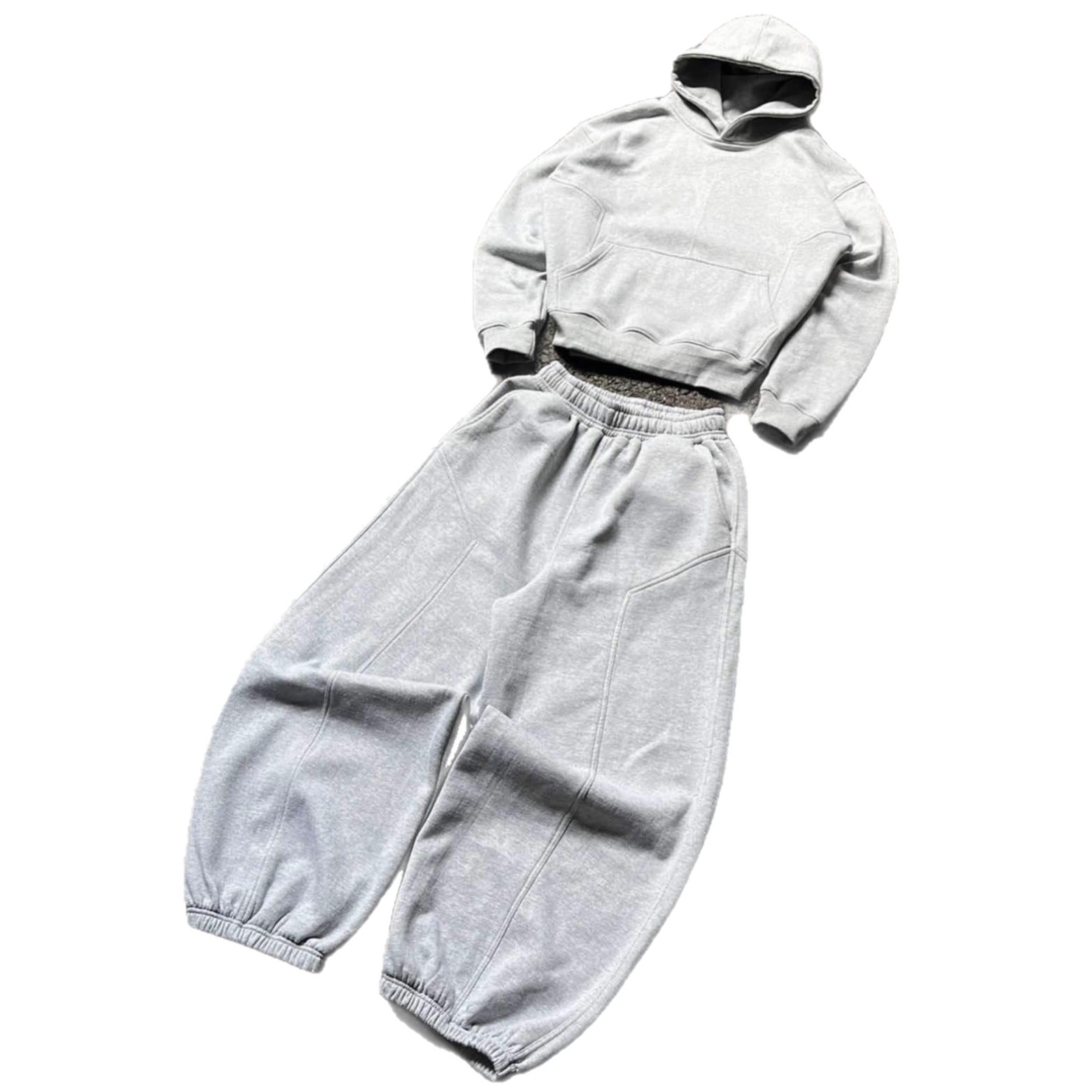 Trajes deportivos de ocio de otoño y invierno transfronterizos American Hooded Sweaters grises sueltos pantalones de piernas anchas pantalones multifuncionales para hombres