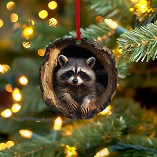 Cross-border New Owl Raccoon Christmas Decorations Christmas Tree Pendant Flat Acrylic Small Pendant