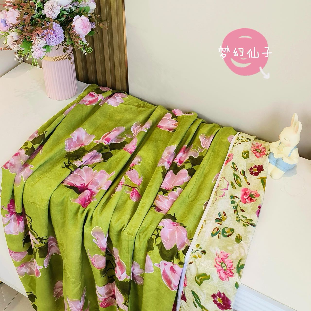 New Chinese-style cotton silk blanket for summer, new model made of cotton silk and artificial cotton, double-layered without padding, casual blanket, skin-friendly and breathable