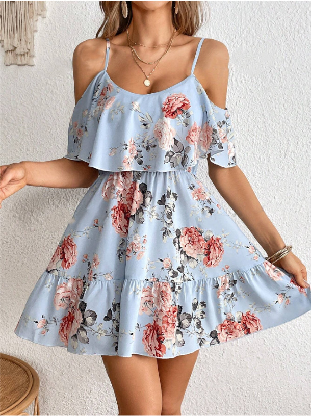 Women's Bohemian Floral Strappy Dress
