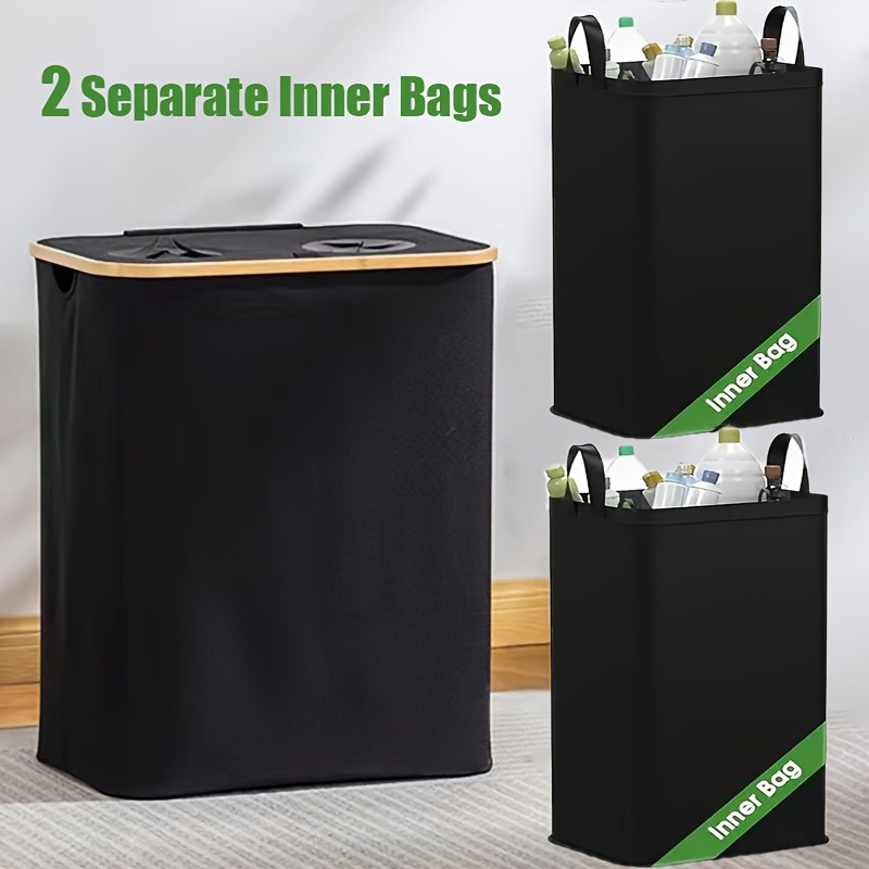 Cesta de ropa sucia con cubierta plegable reciclada de bambú, canasta de almacenamiento de tela Oxford, hogar, bolsa interior, caja de botella, a prueba de polvo