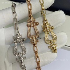 Fred斐家高版本V金马蹄扣搭扣手链镶钻镀18k玫瑰金手饰简约情侣款