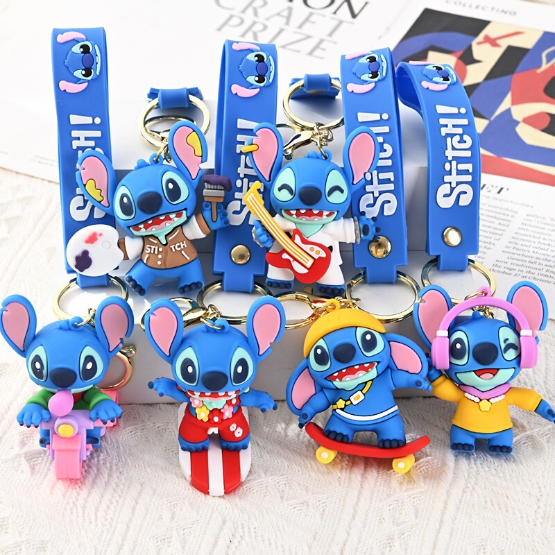 Street Style Stitch Keychain Pendant Cartoon Soft Rubber Doll Small Gift Couple Car Keychain Wholesale