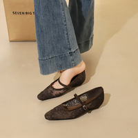 3683-21 European and American sexy straight buckle strap pointed shallow mouth high-end lace mesh low heel professional single shoe for women