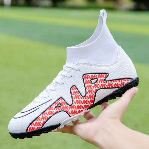 New high-top football shoes for men with long spikes and flat bottoms with mandarin duck color match boots for students, teenagers and children