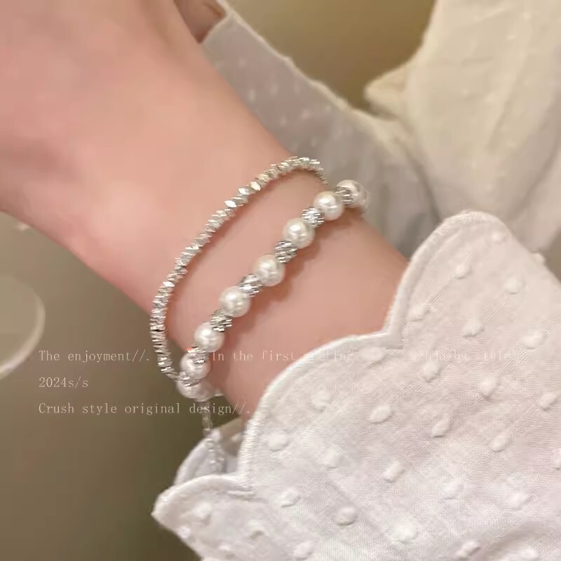 Broken Silver Cat's Eye Pearl Beaded Bracelet for Girls Summer Light Luxury High-end Sense Fresh Student's Best Friend Bracelet