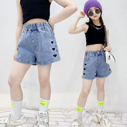 Girls denim shorts summer thin medium and large children's outer wear hot pants wholesale little girls pants