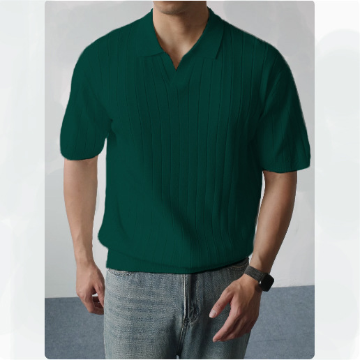 Camisa POLO suéter de manga corta con cuello en V para hombre, rayas verticales, negocios británicos, delgado, seda de hielo de verano, comercio exterior, venta al por mayor transfronteriza image 9