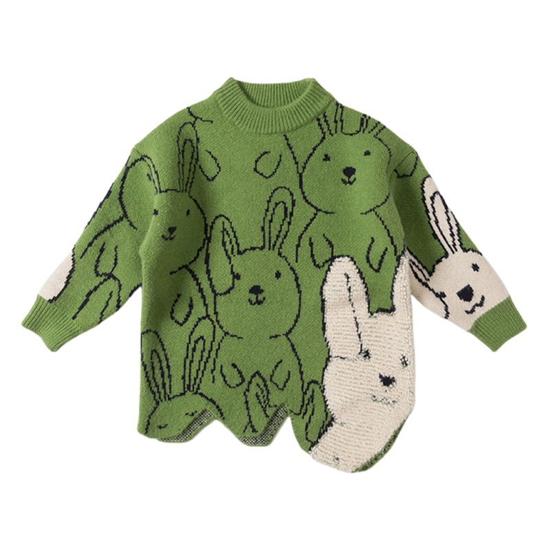 Suéter de punto para niñas con diseño de conejito, abrigado – moda otoño-invierno 2024.