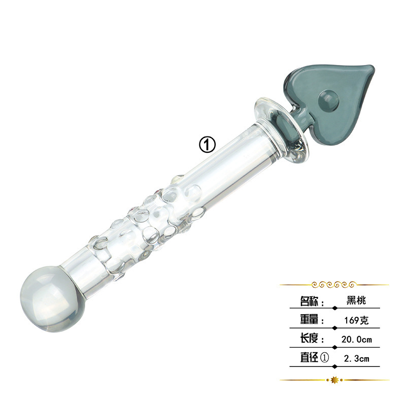 Glass Anal Plug with Poker Card Crystal Design, Bumps and Threads Texture, Transparent — detail image 2