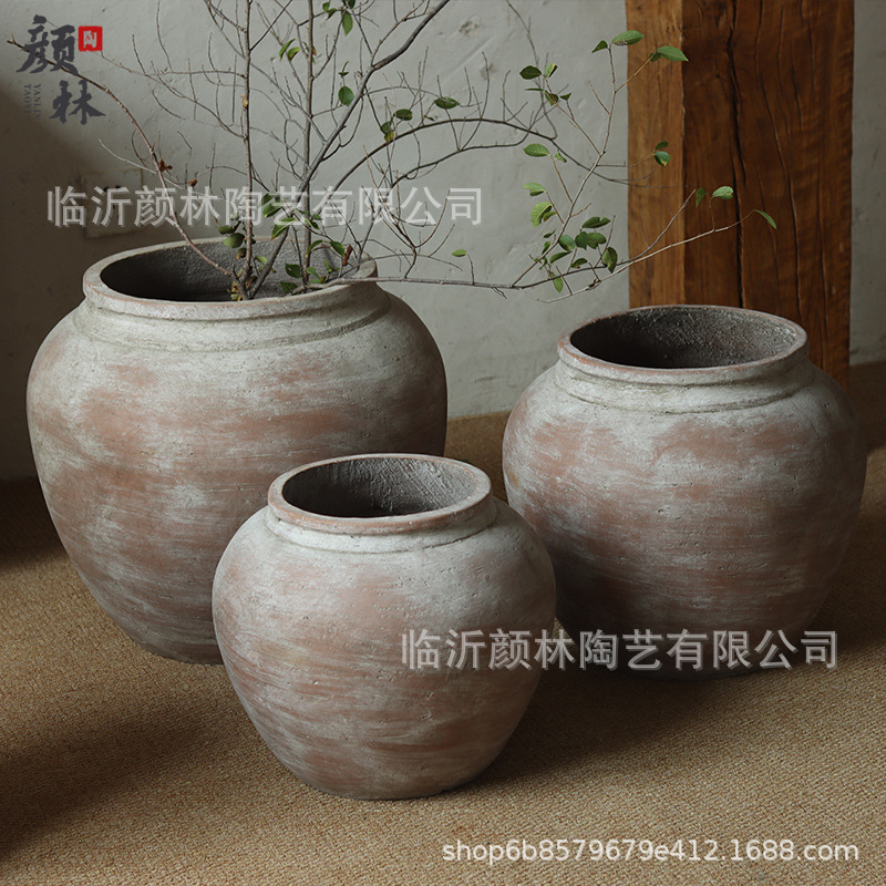 Vintage cement maceta de flores silencioso viento verde ornamentos maceta de flores gran abdomen jar jarro decoración de hotel jarro antiguo