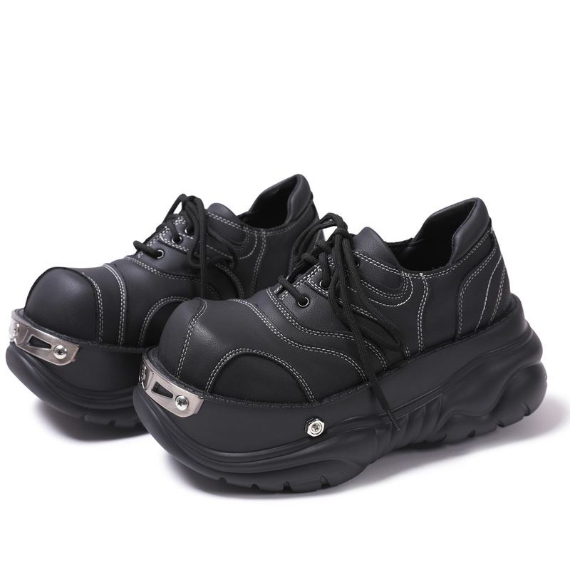 Design Style Thick-soled Leather Shoes Women's Subculture Y2K Harajuku Single-layer Shoes 2024 Autumn New Arrival Metal Thong Shoes Design Style Thick-soled Leather Shoes Women's Subculture Y2K Harajuku Single-layer Shoes 2024 Autumn New Arrival Metal Thong Shoes