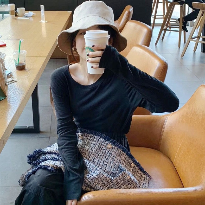 メーカーが骨まで優しく ~ フワフワカシミヤ感、ラウンドネックベース長袖tシャツボトム彼女服