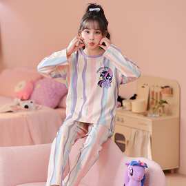 儿童圆领睡衣2026秋季新款卡通蓝腊肠狗女孩家居服中大童长袖套装
