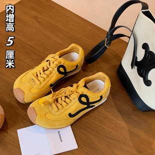 Wang Yibo with genuine leather retro training shoes women's 2025 new crooked head color matching casual sports shoes small white shoes