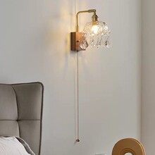 日式复古原木摇臂拉绳壁灯轻奢北欧简约侘寂风书房卧室床头壁灯