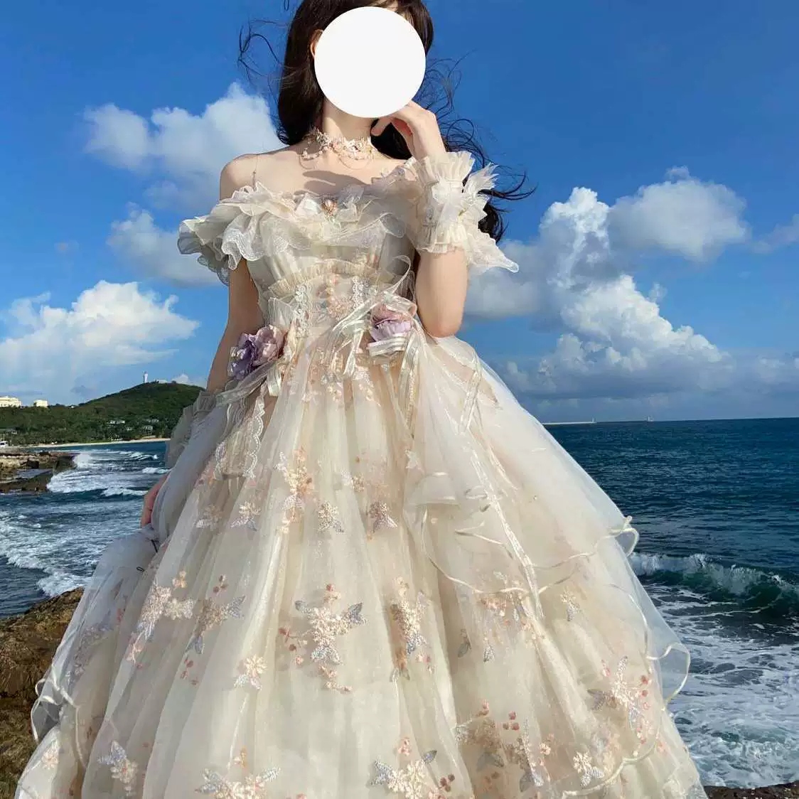 Lolita платье, вышитый летний JSK, открытые плечи, юбка с бантами и аксессуарами, размеры S–XL