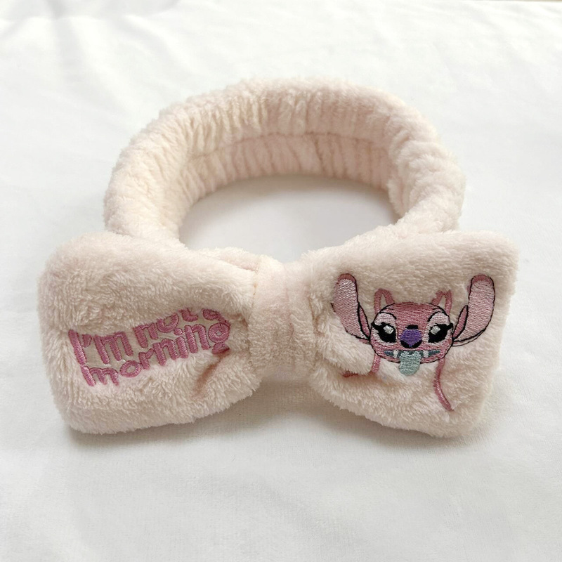 漫画かわいいステッチヘアバンド卸売女性ぬいぐるみステッチ洗顔リストバンド刺繍蝶エンドヘアバンド|undefined