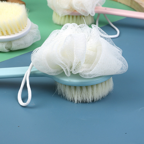Two-in-one double-sided long-handled bath brush with bath ball, soft-bristled massage bath brush, bath brush