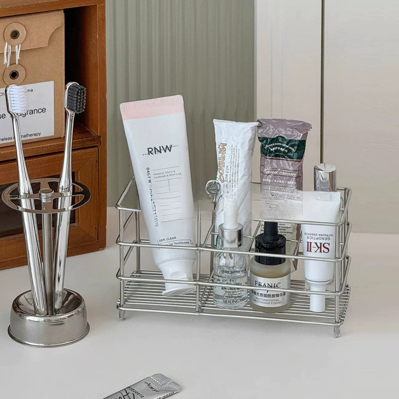 Держатель для зубных щеток для ванной комнаты, корзина для раковины, сливная стойка для макияжа, корзина для макияжа из нержавеющей стали, хранилище для средств по уходу за кожей, ванная комната