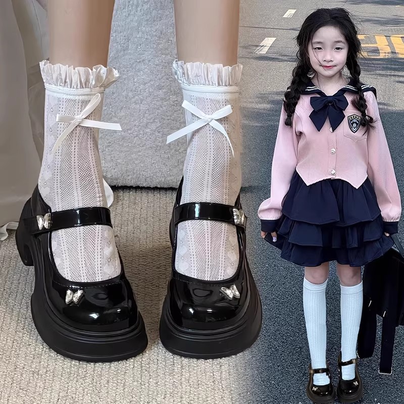Niñas Zapatos de cuero Mary Zhen 2026 primavera y verano nuevos zapatos infantiles de moda universal Lefour zapatos de princesa huecos para niños mayores