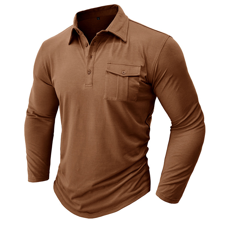 Men's Polo Shirt Long Sleeve Solid Colour Autumn Winter Style_voghion.com