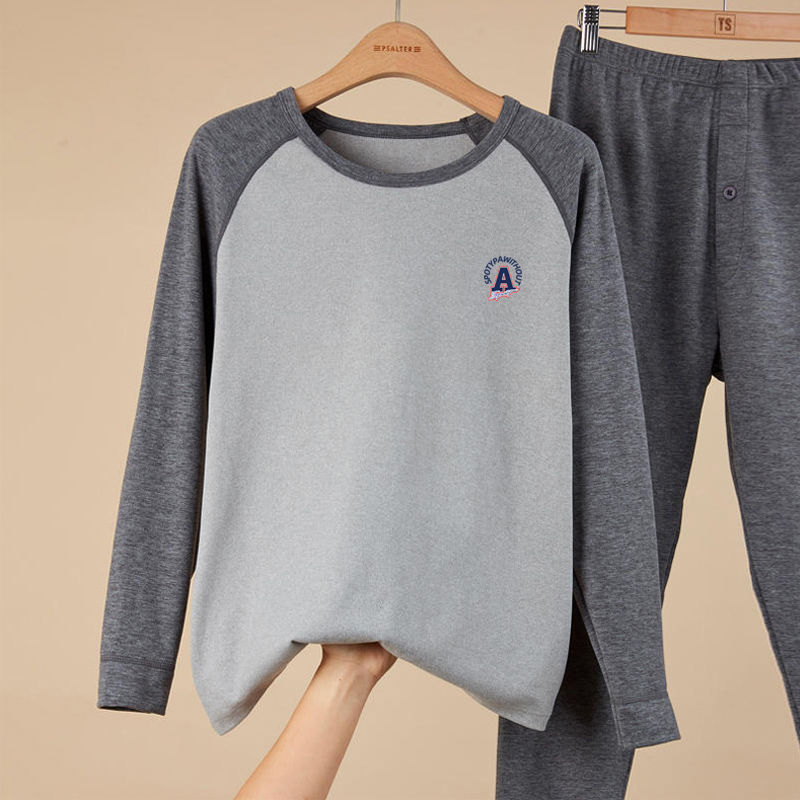 남성용 청소년 면 가을옷과 긴 바지 세트, 면, 중고생, 얇은 보온 속옷과 린넨 바지